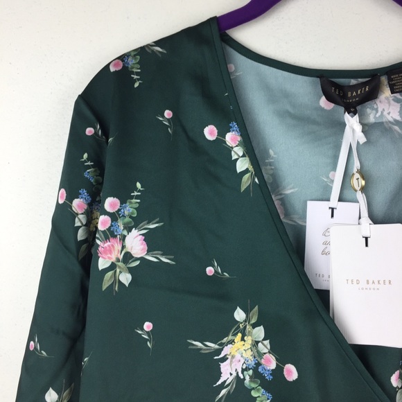 NWT Ted Baker Green Floral Flourish Wrap Top - Picture 4 of 11